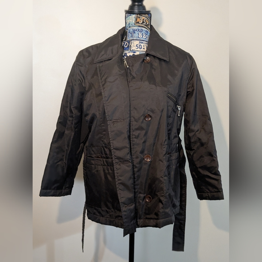 Petite Sophisticate Women's Brown Belted Puff Nylon Jacket - Picture 5 of 8